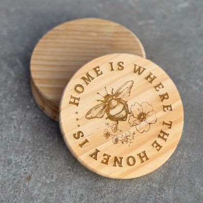 2pc Honeybee Wooden Coaster Set