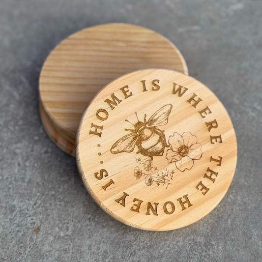 2pc Honeybee Wooden Coaster Set
