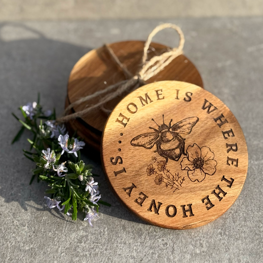 2pc Honeybee Wooden Coaster Set